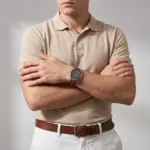 Relógio para homem Bear em aço inoxid´´avel e bracelete em pele genuína castanha