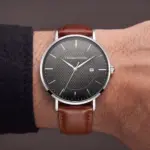 Relógio para homem Bear em aço inoxid´´avel e bracelete em pele genuína castanha