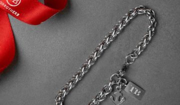 Pulseira para homem Aspen, com âncora, em aço inoxidável da marca Twobrothers com motivos natalícios.