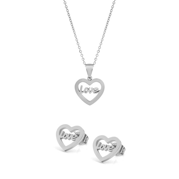 Acessórios de moda em aço inoxidável para mulher - Conjunto Colar Heart Love e Brincos Heart Love da marca Portuguesa Twobrothers