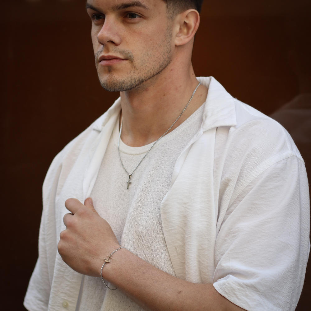 pulseira-para-homem-com-ancora pulseira para homem em aço inoxidável com pendente ancora