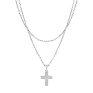 Conjunto de colar cruz em aço inoxidável com fio fino para homem da marca Twobrothers, Colar Burnet