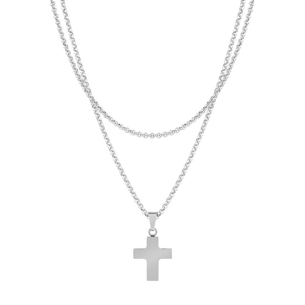 Conjunto de colar cruz em aço inoxidável com fio fino para homem da marca Twobrothers, Colar Burnet