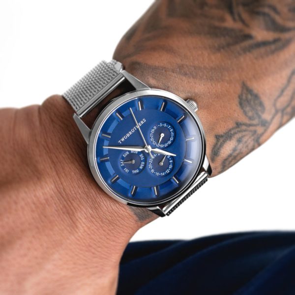Relógio para homem com mostrador Azul escuro - Relógio em aço inoxidável de qualidade - Marca Portuguesa Twobrothers - Relógio de Qualidade - Relógio Miami