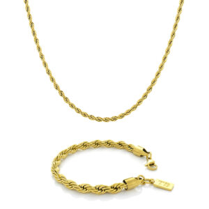 Conjunto de Pulseira Dourada e Colar Dourado para Homem - Twobrothers - Conjunto Pulseira Pike Gold e Colar Essex Gold