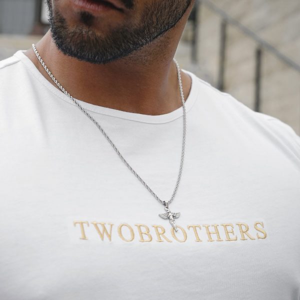 Colar Masculino da Marca portuguesa Twobrothers - Colar masculino em aço inoxidável - Colar Idaho - Colar com pendente de anjo