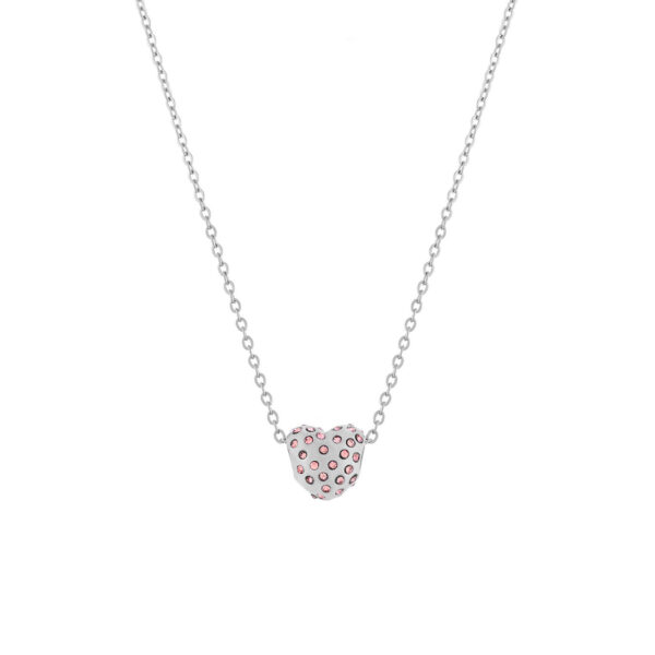 Colar Valérie para mulher com pendente de coração em aço inoxidável da marca Portuguesa Twobrothers. Colar feminino com coração com brilhantes cor de rosa