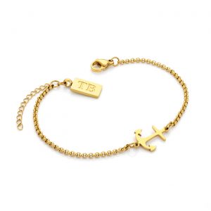 A Pulseira Sailor Woman Gold é produzida em aço inoxidável dourado com uma Âncora para Mulher, da marca portuguesa Twobrothers.
