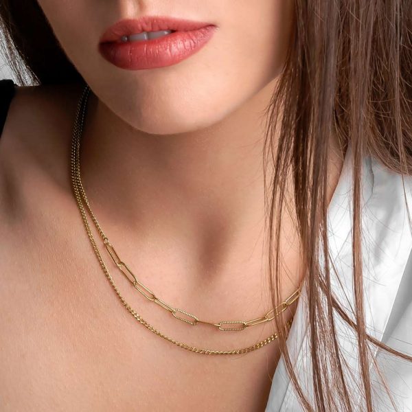 Colar Cascade Gold de fio duplo em aço inoxidável dourado para mulher produzido pela marca Twobrothers.