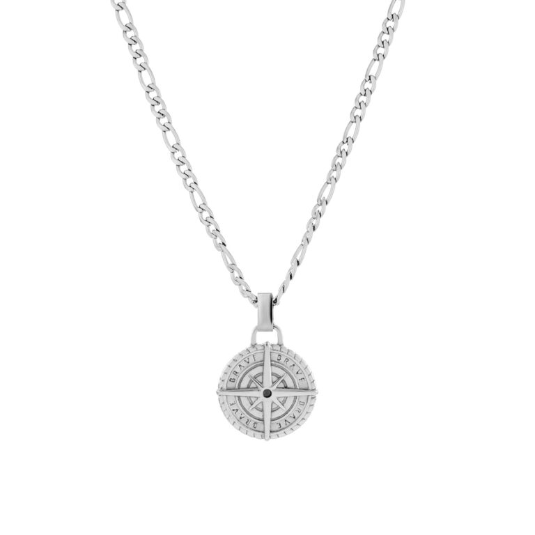 Colar Dorset Compass para homem em aço inoxidável da marca Twobrothers com pendente em forma de bússola.