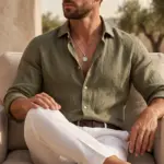 Colar para homem prateado em aço inoxidável 316L com malha tradicional portuguesa e pendente dorset compass