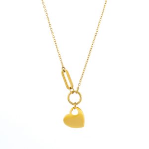 Colar Melina Gold com pendente em forma de coração dourado para Mulher, produzido em aço inoxidável hipoalergénico pela marca portuguesa Twobrothers.
