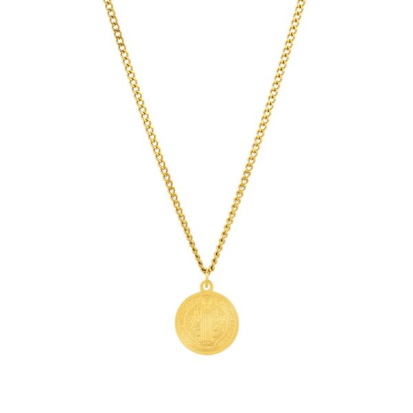Colar Monterey Gold, em aço inoxidável dourado para homem com medalha Saint Benedict da marca Portuguesa Twobrothers