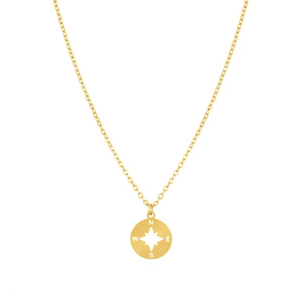 Colar Seward Gold em aço inoxidável Dourado da marca portuguesa Twobrothers. Colar com bússola dourada e marcação dos pontos cardeais presentes na rosa dos ventos.
