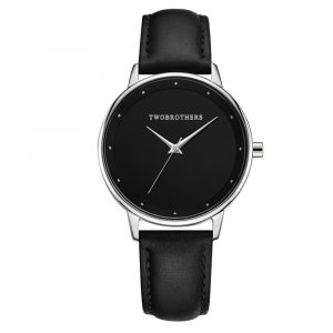 Relógio Classy Ayla Dark em aço inoxidável para mulher com mostrador preto elegante e bracelete em pele genuína preta da marca portuguesa Twobrothers