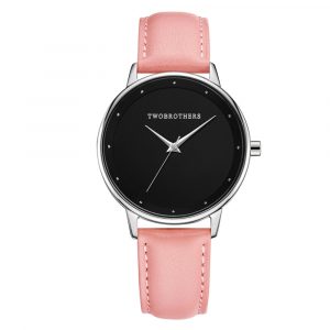 Relógio Classy Ayla Rose em aço inoxidável para mulher com mostrador preto elegante e bracelete em pele genuína cor de rosa da marca portuguesa Twobrothers