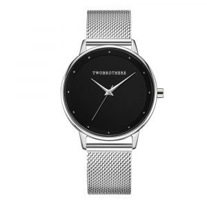Relógio Classy Ayla em aço inoxidável para mulher com mostrador preto elegante da marca portuguesa Twobrothers