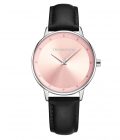 Relógio Classy Evelyn Dark em aço inoxidável e bracelete de pele preta para mulher com mostrador cor de rosa elegante da marca portuguesa Twobrothers