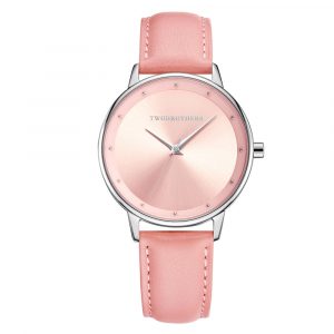Relógio Classy Evelyn Rose em aço inoxidável e bracelete de pele cor de rosa para mulher com mostrador cor de rosa elegante da marca portuguesa Twobrothers