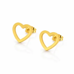 Brincos mulher em aço dourado em forma de coração.