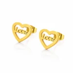 Brincos mulher em aço dourado em forma de coração, brincos love.