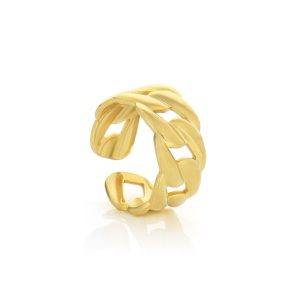 Anel Anna Gold para mulher em aço inoxidável polido em dourado, estilo corrente, e ajustável ao dedo da marca Twobrothers.