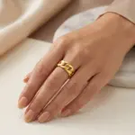 anel para mulher corrente em aço inoxidavel anna em dourado