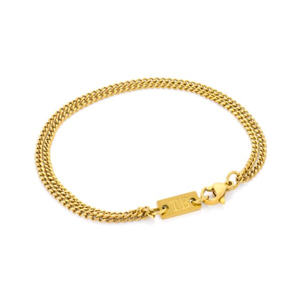 Pulseira de corrente dupla em aço inoxidável dourado para homem, resistente à água e transpiração, da marca Twobrothers.