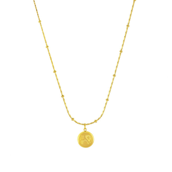 Colar em aço inoxidável dourado com pendente de Elefante da Sorte, para mulher, produzido pela marca Twobrothers