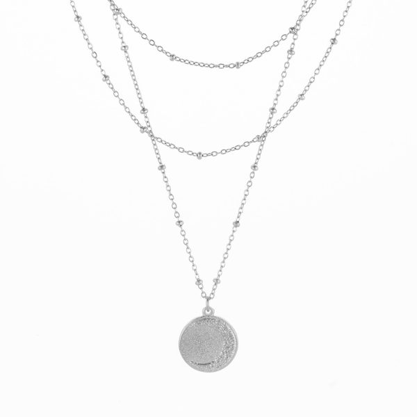 Verso da medalha do colar triplo em aço inoxidável prateado, para mulher, com medalha do Sol e da Lua produzido pela Twobrothers
