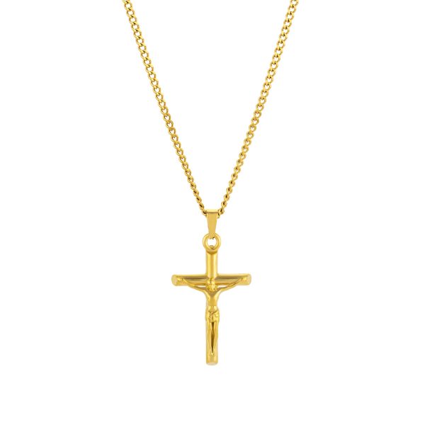 Colar Manassas Gold, para homem, em aço inoxidável Dourado com cruz de Jesus Cristo da marca Twobrothers.