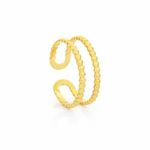Anel duplo em aço inoxidável polido dourado, para mulher moderna e sofisticada, da marca Twobrothers - Anel Emily