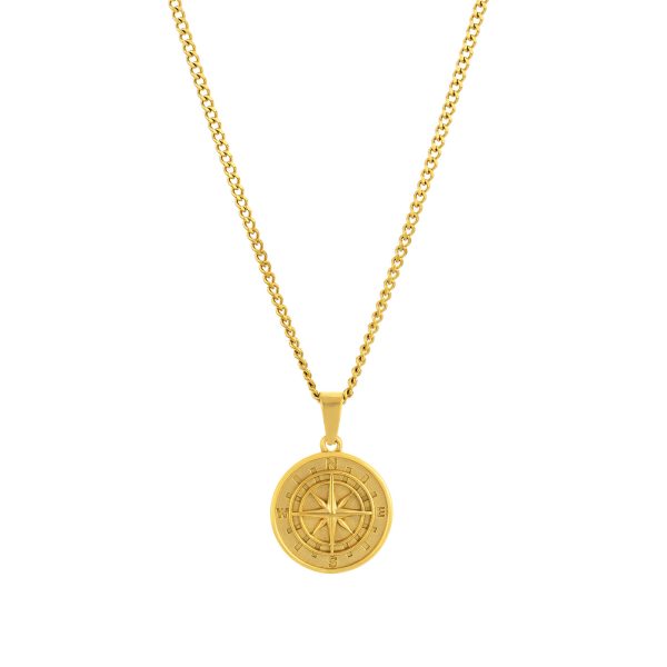 Colar Captain Compass, para homem, em aço inoxidável Dourado da marca Twobrothers, com pendente em forma de bússola dourada.