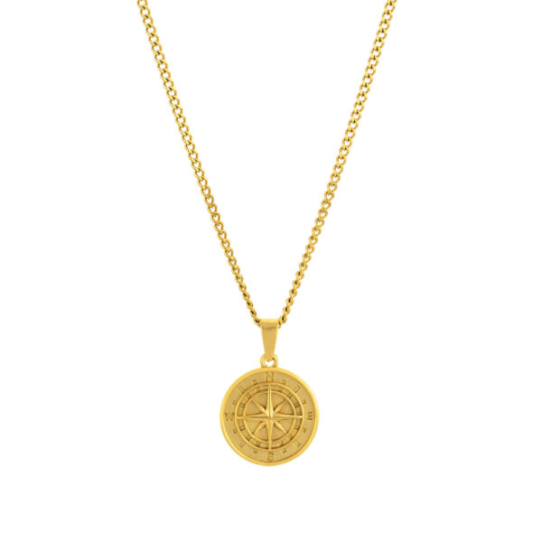 Colar Captain Compass, para homem, em aço inoxidável Dourado da marca Twobrothers, com pendente em forma de bússola dourada.