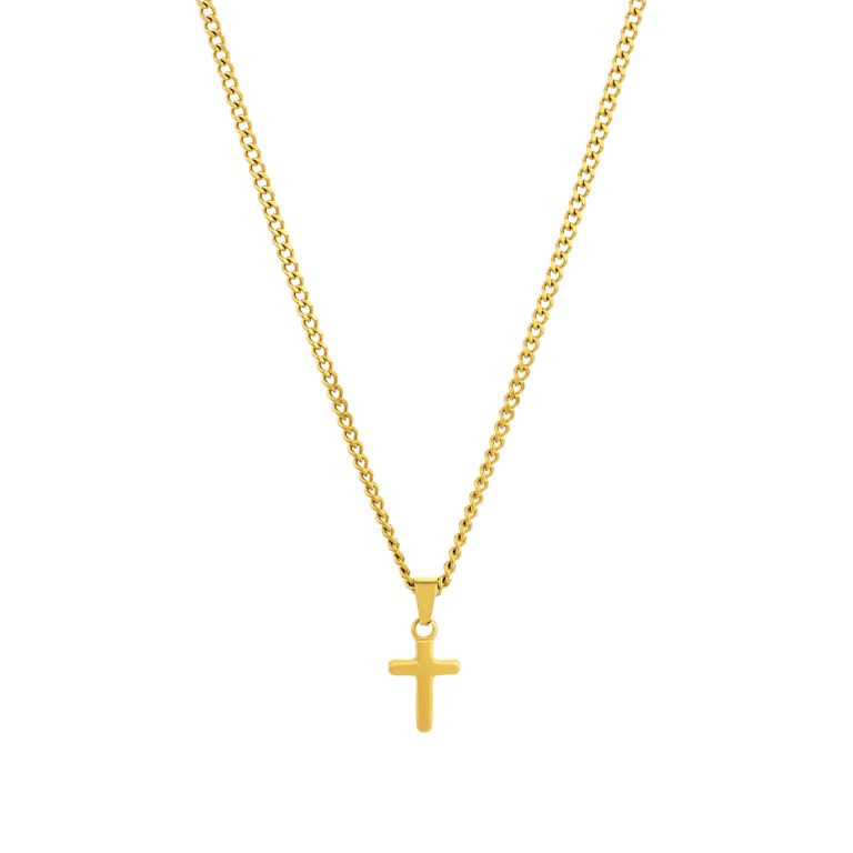 Colar Dourado Udine, para homem, com pendente em forma de cruz em aço inoxidável da marca portuguesa Twobrothers.