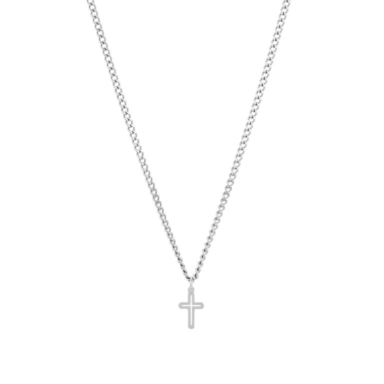 Colar Prateado Imola, para homem, com pendente em forma de cruz em aço inoxidável da marca portuguesa Twobrothers.