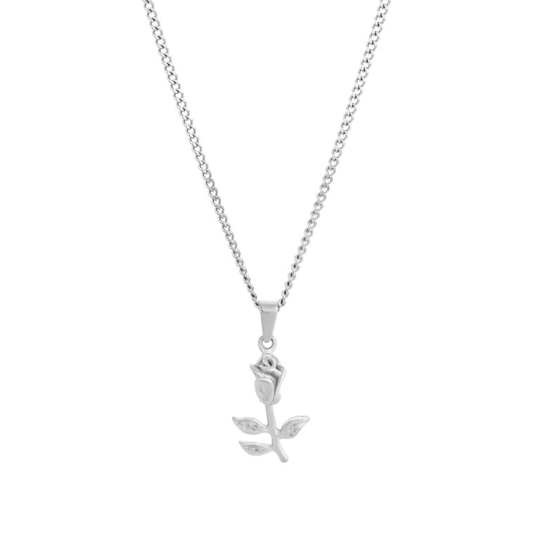 Colar Homem prateado com pendente em forma de rosa, produzido em aço inoxidável, da marca Twobrothers.