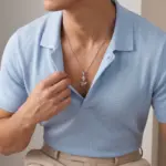 Colar para homem em aço inoxidável prateado, com pendente rosa