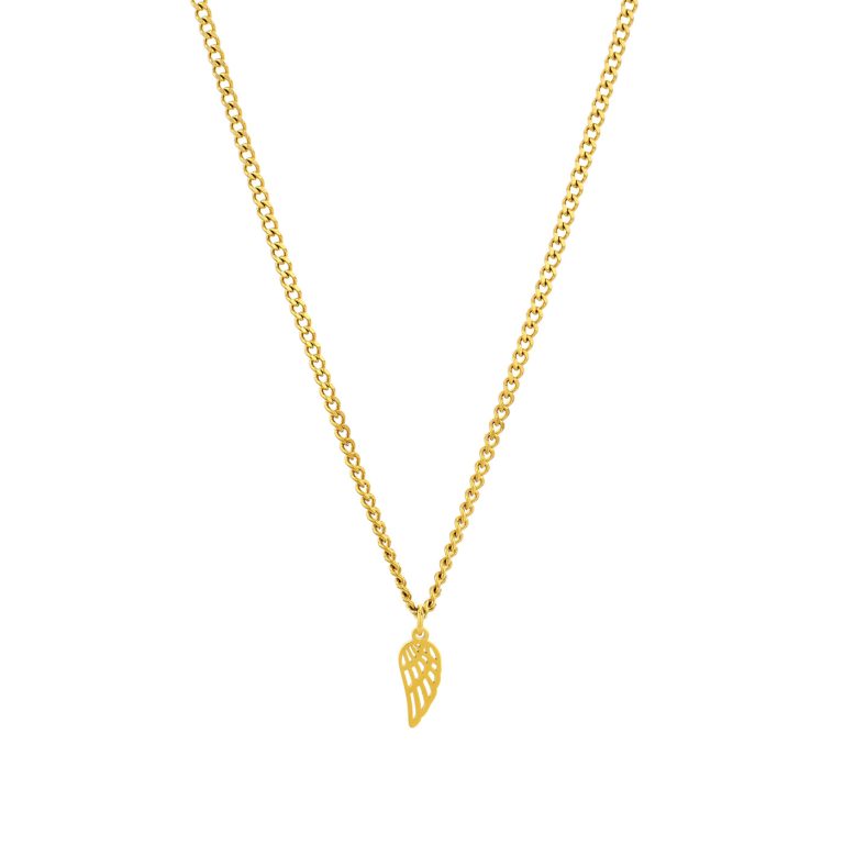 Colar Dourado Davis Wing, para mulher, em aço inoxidável com corrente discreta e pendente de uma asa, da Twobrothers.