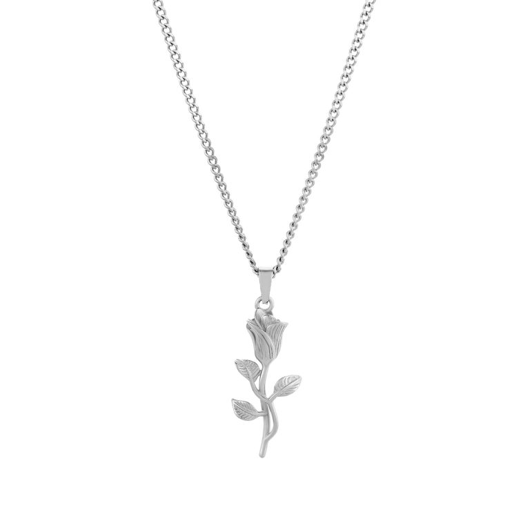 Colar Portland em aço inoxidável, para mulher, com pendente em forma de rosa da marca Twobrothers.