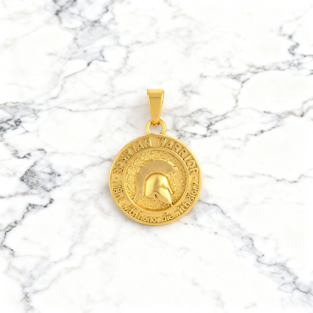 pendente-homem-gladiador Pendente Medalha Gladiador Dourada, em aço inoxidável para colares.