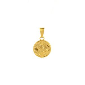 Pendente Medalha Auburn Dourada, em aço inoxidável, com duas mãos de oração para colares.