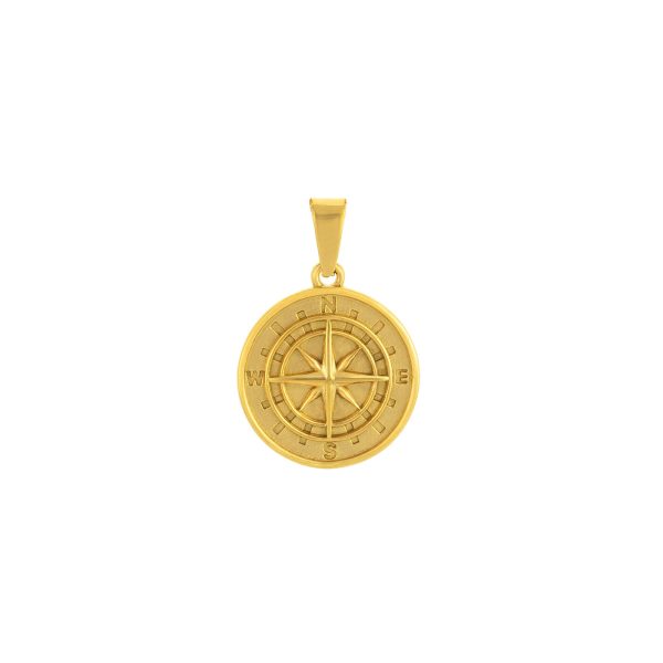 Pendente Medalha Captain Compass Dourada, em aço inoxidável para colares.
