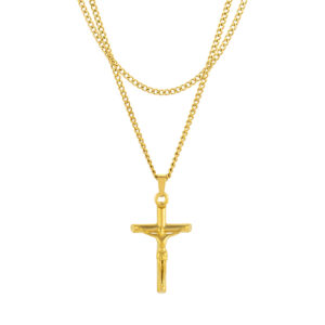 Conjunto de colares com cruz dourada Manassas, em aço inoxidável, para homem, da marca Twobrothers.