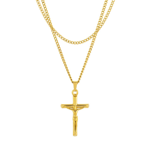 Conjunto de colares com cruz dourada Manassas, em aço inoxidável, para homem, da marca Twobrothers.