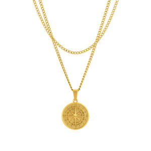 Conjunto de colares com medalha dourada Captain Compass, em aço inoxidável, para homem, da marca Twobrothers.