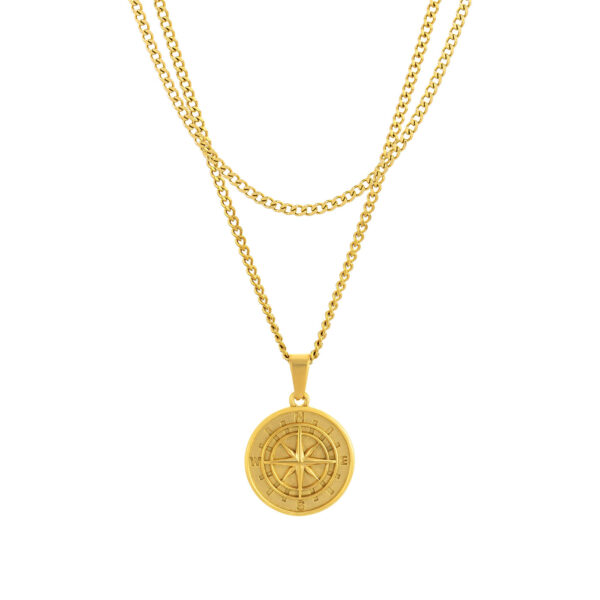 Conjunto de colares com medalha dourada Captain Compass, em aço inoxidável, para homem, da marca Twobrothers.