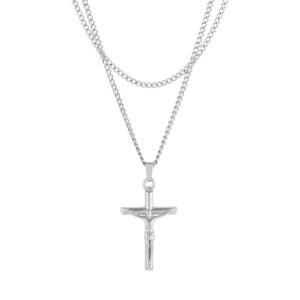 Conjunto de colares com cruz prateada Manassas, em aço inoxidável, para homem, da marca Twobrothers.