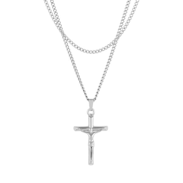 Conjunto de colares com cruz prateada Manassas, em aço inoxidável, para homem, da marca Twobrothers.