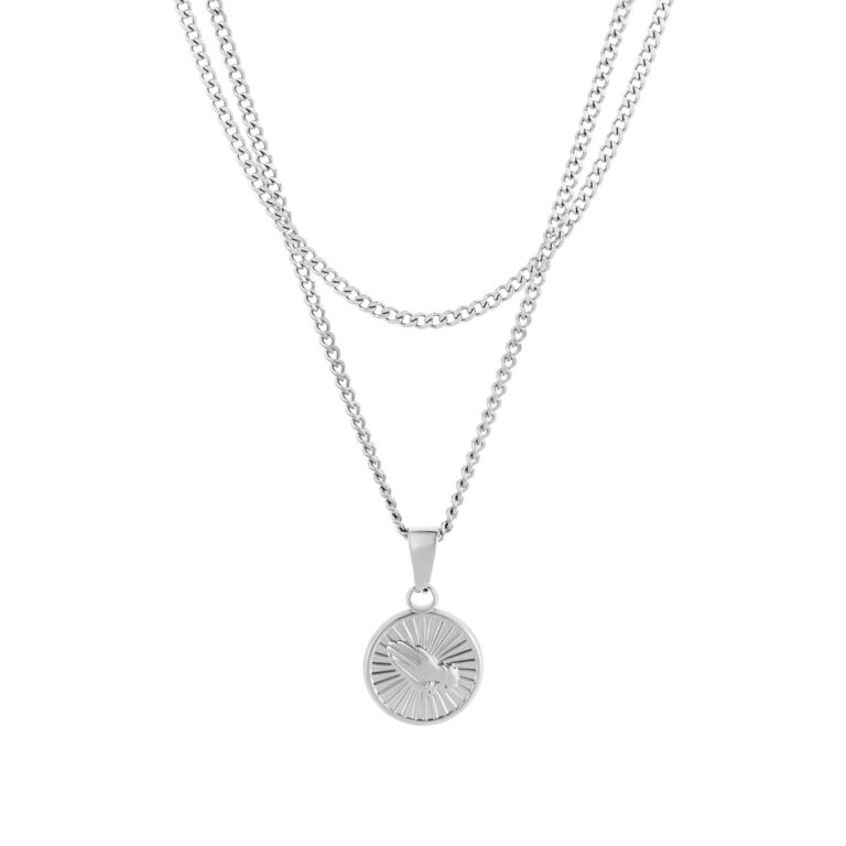 Conjunto de colares com medalha prateada Auburn, em aço inoxidável, para homem, da marca Twobrothers.